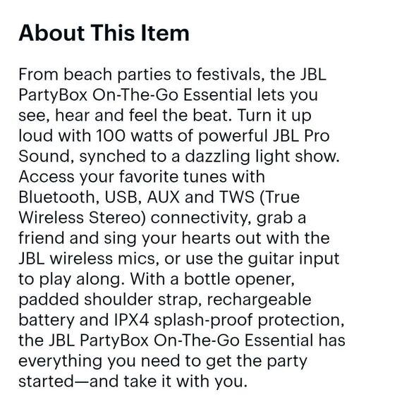 JBL Party Box On-The-Go Essentials Bluetooth Speaker - Picture 12 of 16